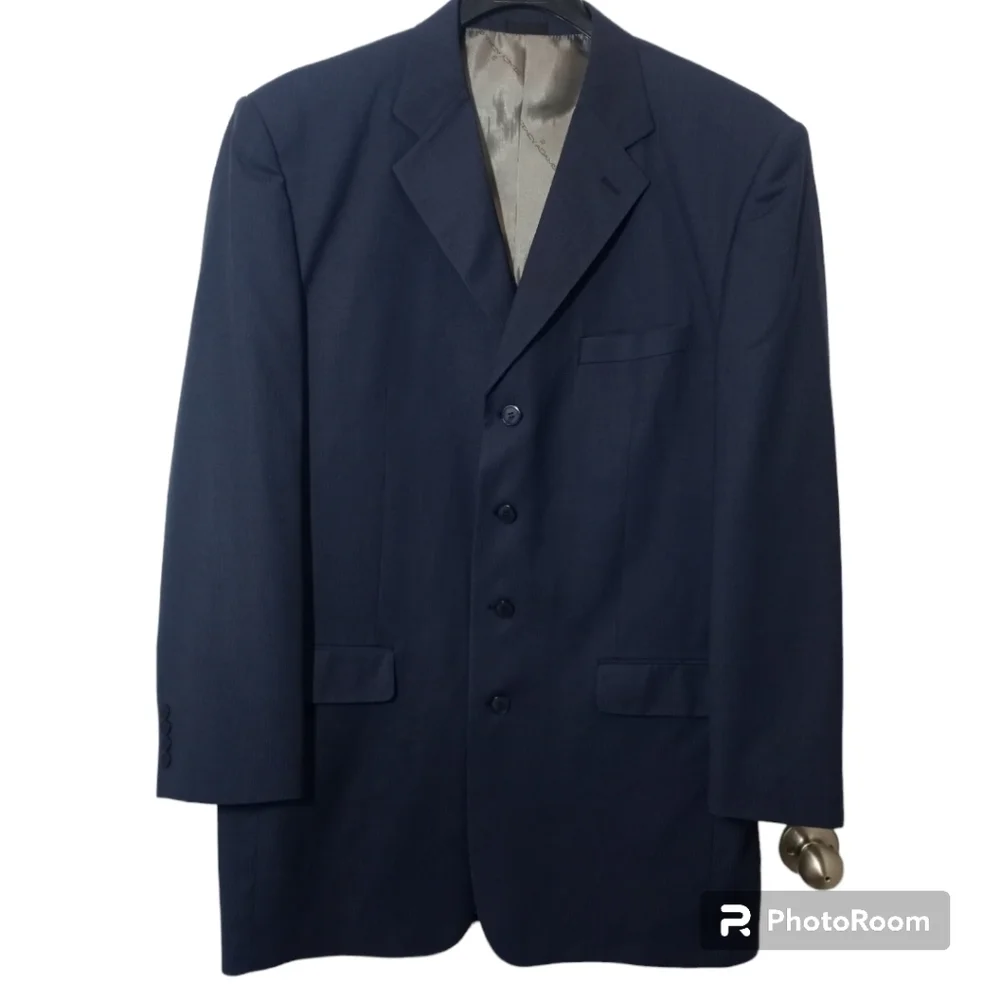 Stacy Adams Gold Label Size 44L Dark Blue Blazer Suit Jacket Coat - Picture 1 of 15